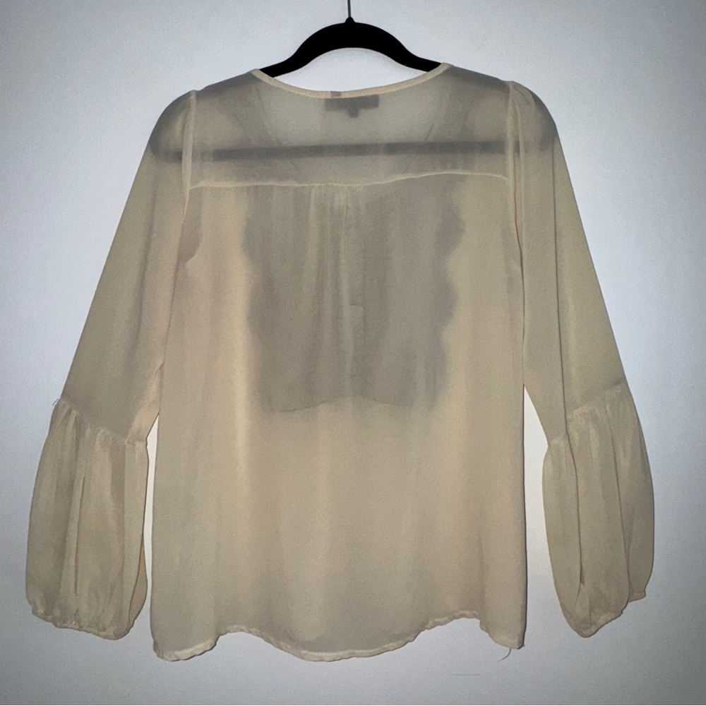 Topshop Sheer Blouse Small Cream Long Sleeve Black Lace Trim Romantic Top Size S - Picture 3 of 7